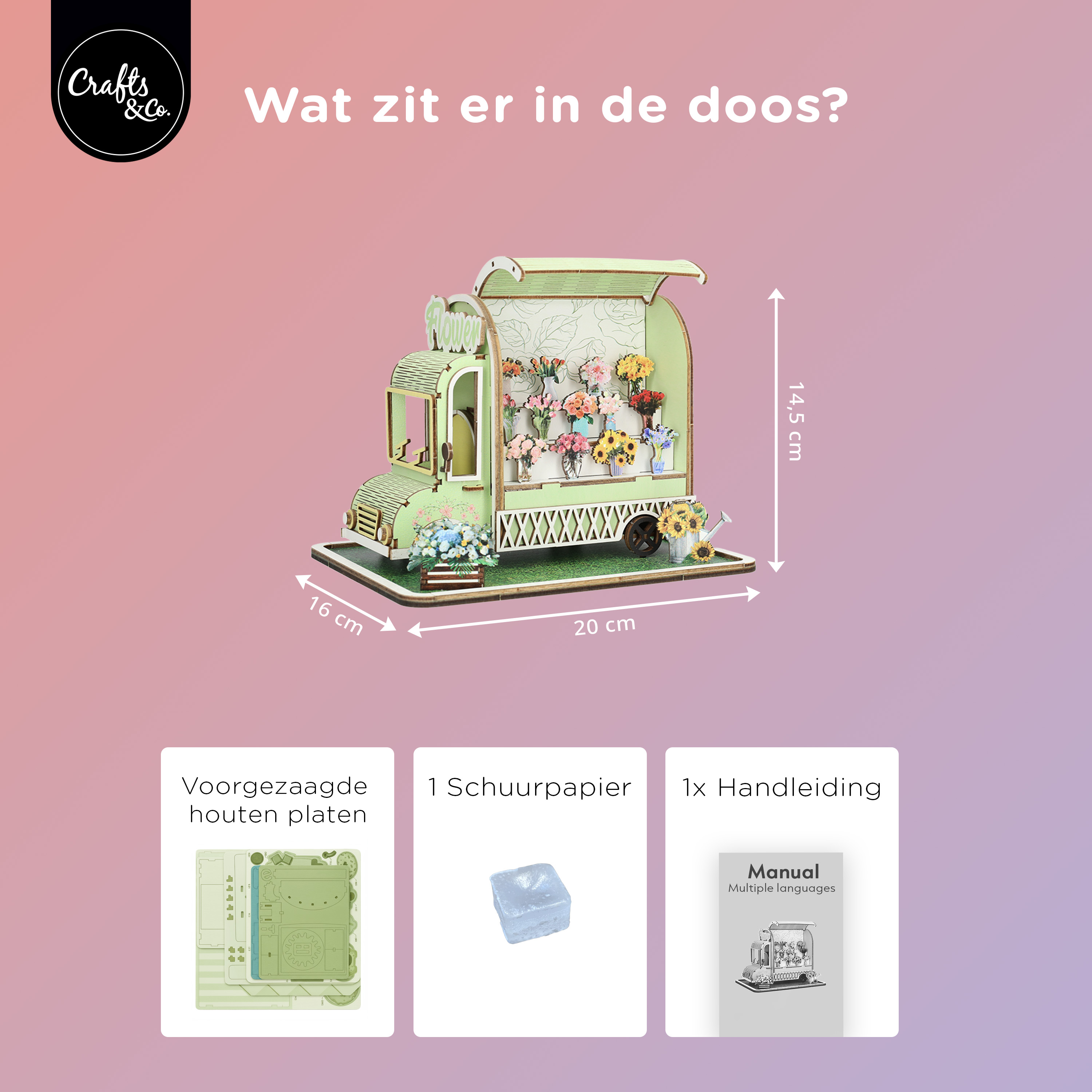 3D Houten Puzzel - Bloemenwagen