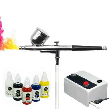 Set aérographe avec compresseur - Comprend 5 couleurs d'encre