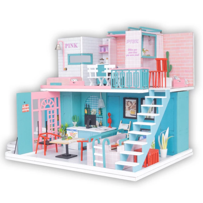 Kit de Construction de Maison Miniature Large - Pink Retro Café