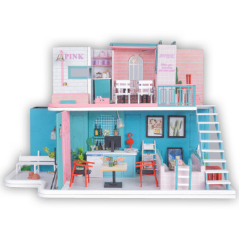 Modelbouwpakket Miniatuur Poppenhuis - Pink Retro Café