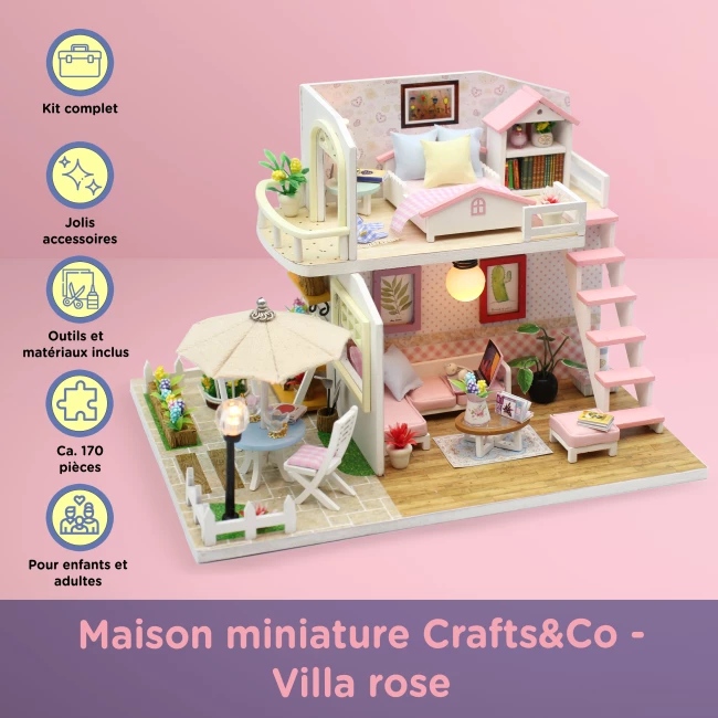 Kit de Construction de Maison Miniature Medium - Chambre rose