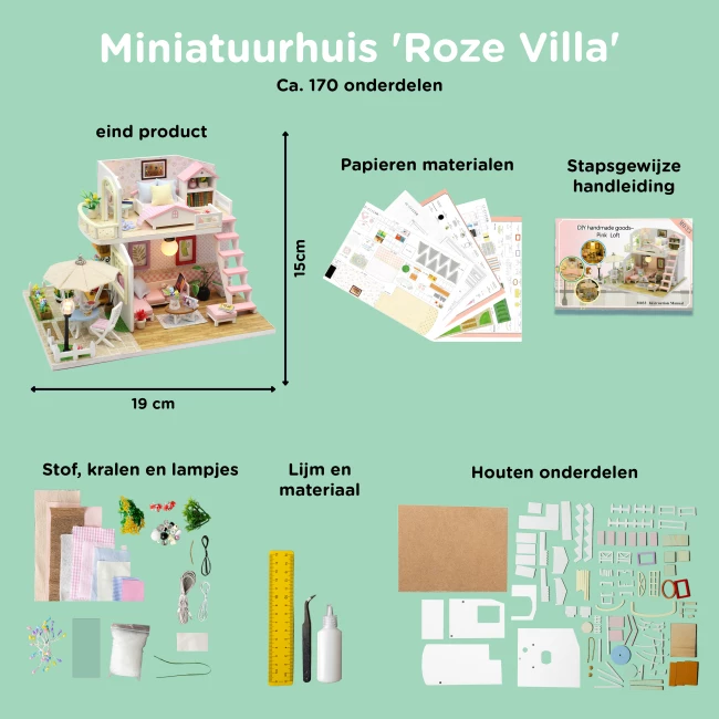 Miniatuurhuis Bouwpakket Medium - Roze Kamer