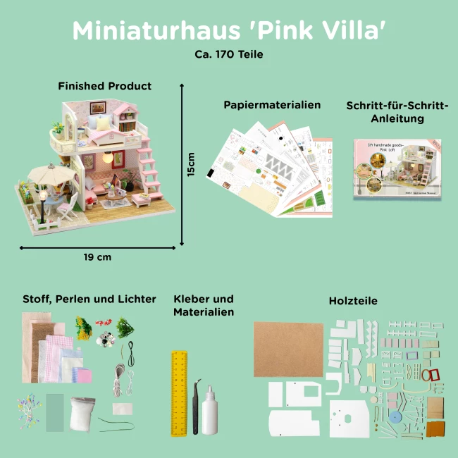 Miniatur Haus Bausatz Medium - Rosa Zimmer