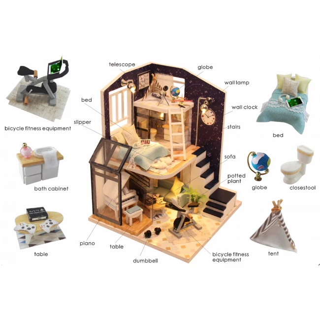 Modellbausatz Miniatur-Puppenhaus - Astronomisches Studio