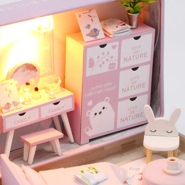 Miniatur Haus Bausatz Medium - Romantikzimmer Kombiangebot mit Rosazimmer
