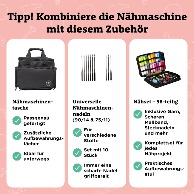 Nähmaschine für Einsteiger - Kombiangebot mit Nadelset & Nähset