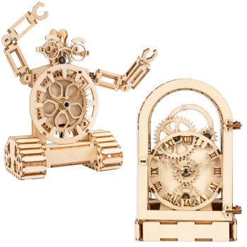 Holzbausatz für Erwachsene - Kombiangebot mit Robot Clock & Vintage Clock
