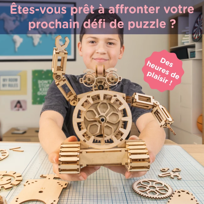 Kit de Construction en Bois pour Adultes - Horloge Robot