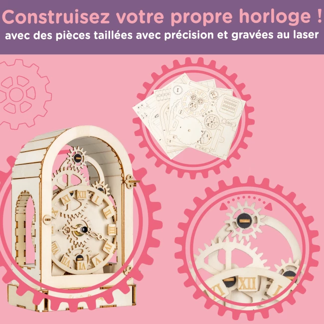 Kit de Construction en Bois pour Adultes - Horloge Vintage