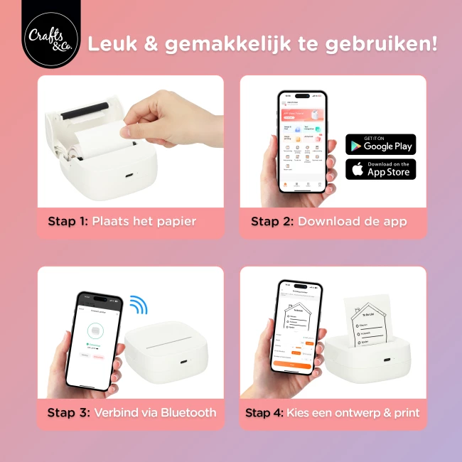 Mini Pocket Printer - Met 13 Rollen en 6 Stiften