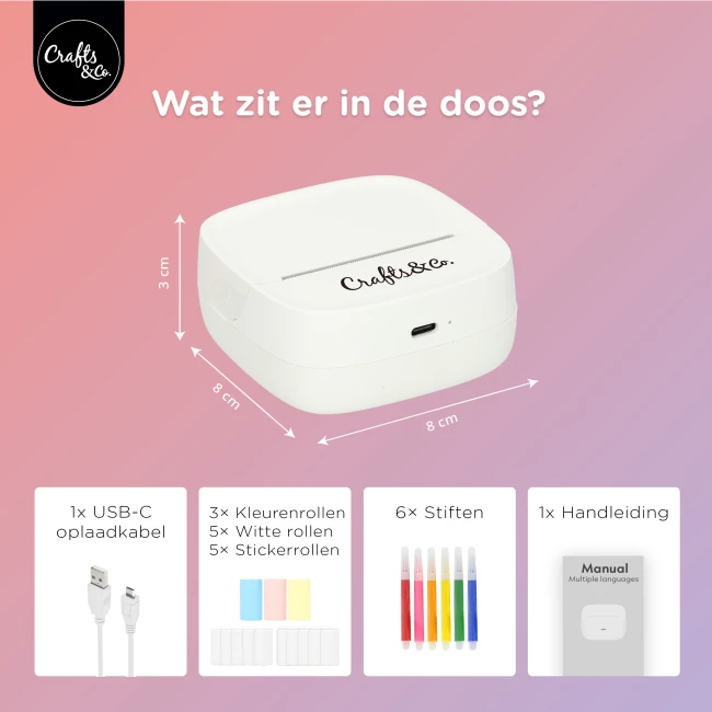 Mini Pocket Printer - Met 13 Rollen en 6 Stiften