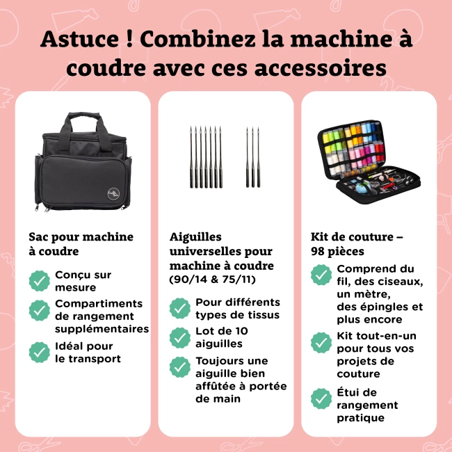 Machine à coudre pour débutants - Méga Offre Combo avec Sac, Set de Couture et d'Aiguilles