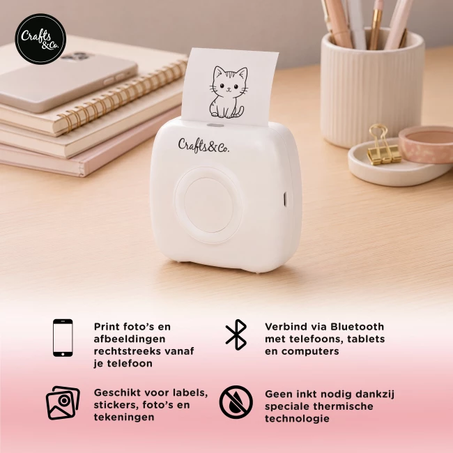 Mini Pocket Printer - Combideal met 3x Labels en 5x Gekleurde Labels