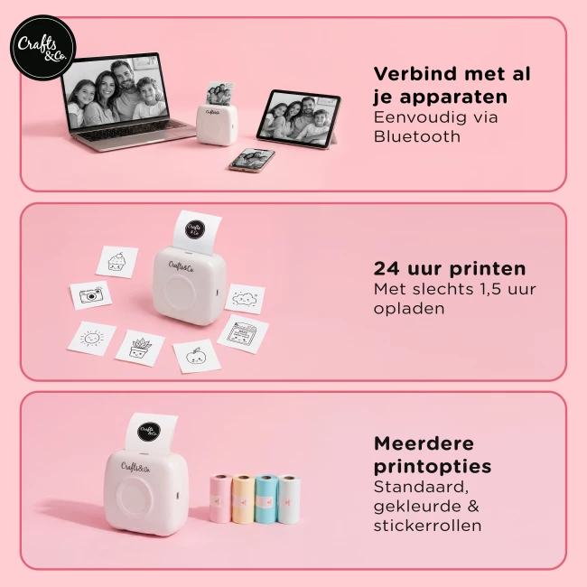 Mini Pocket Printer - Combideal met 3x Labels en 5x Gekleurde Labels