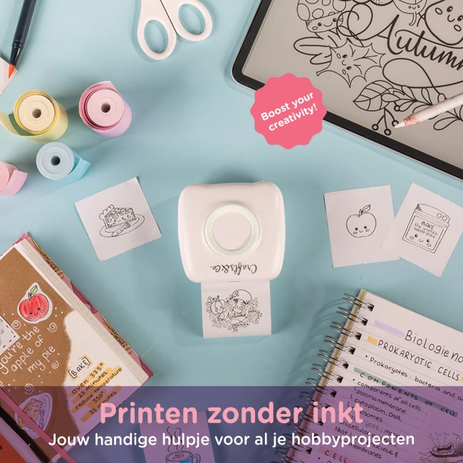 Mini Pocket Printer - Combideal met 3x Gekleurd Papier en 3x Wit Papier